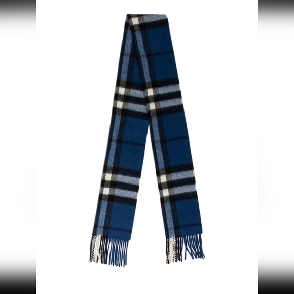 Burberry Accessories - Deep Blue Burberry Check Cashmere Scarf